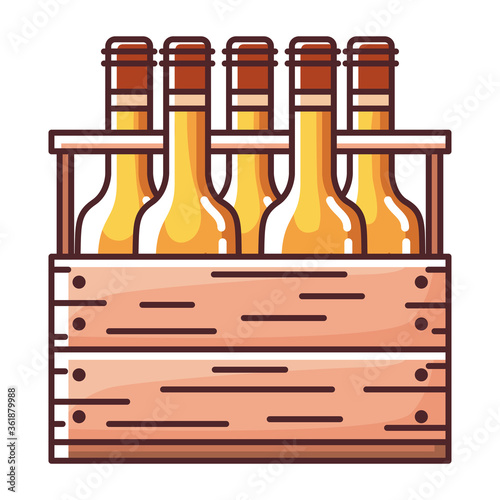 Beer bottles box design, Pub alcohol bar brewery drink ale and lager theme Vector illustration