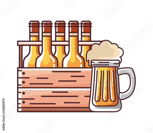 Beer bottles box and glass design, Pub alcohol bar brewery drink ale and lager theme Vector illustration