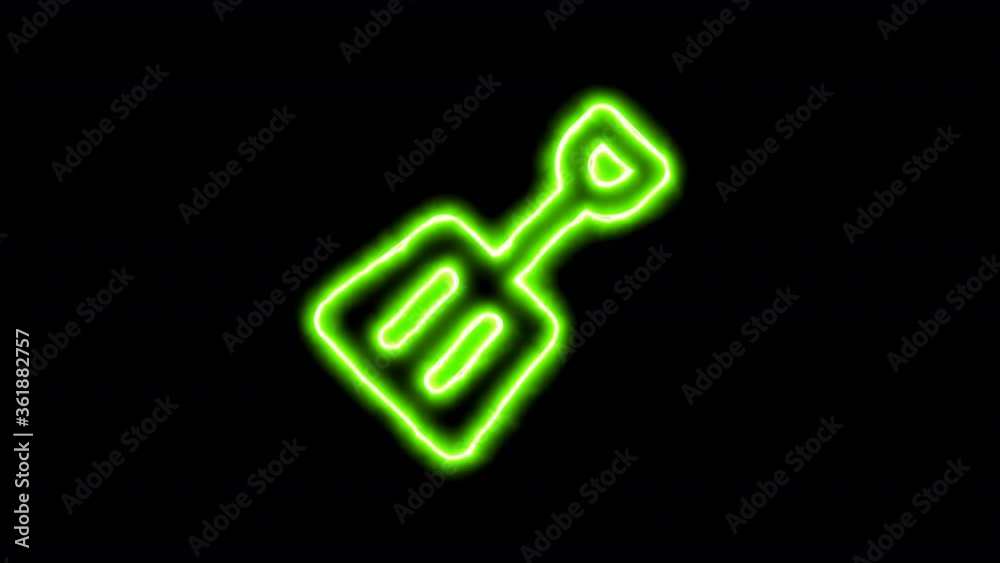 The appearance of the green neon symbol shovel snow. Flicker, In - Out. Alpha channel Premultiplied - Matted with color black The appearance of the green neon symbol shovel snow. Flicker, In - Out. Alpha channel Premultiplied - Matted with color black