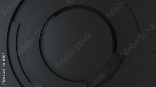 Abstract digital future concept design mock up. Circle black gray bright technology Hi-tech background. Business 3d pie chart graph for Your Documents, Reports and Presentations. 3d rendering