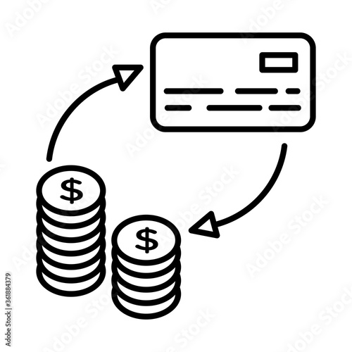 credit card with coins payment online line style