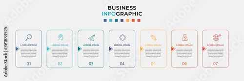 Business Infographic design template Vector with icons and 7 seven options or steps. Can be used for process diagram, presentations, workflow layout, banner, flow chart, info graph