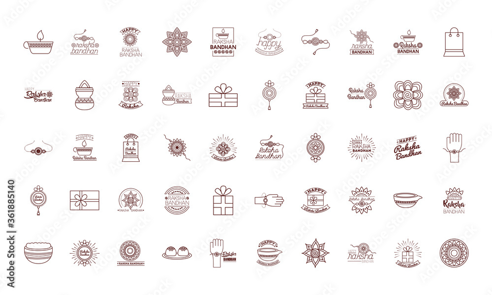 bundle of happy raksha bandhan celebration set icons
