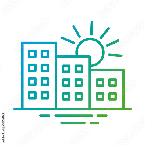buildings constructions facades with sun city gradient style icons