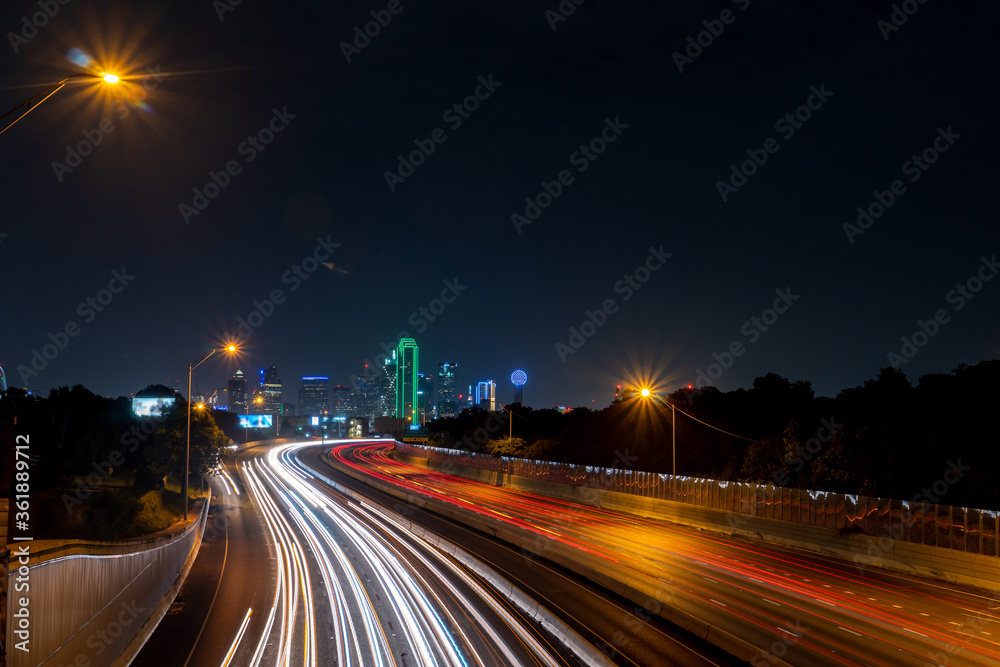 Multiple Lanes Highway Leading into Downtown Dallas Skyline