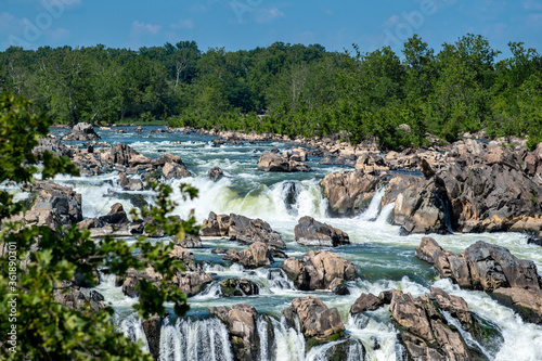 Jagged rocks, breathtaking views,  and the dangerous white waters of the Potomac River at the Great Falls Park in McLean, Fairfax County, Virginia. photo