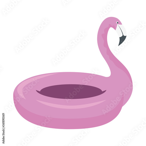 pink flamingo, tropical bird shape inflatable swimming ring vector illustration design