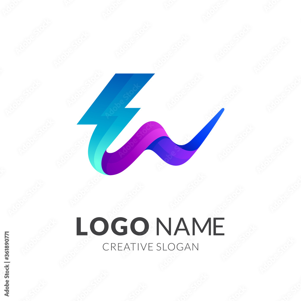 Letter W logo with thunder and wave, modern logo style Letter W logo with thunder and wave, modern logo style
