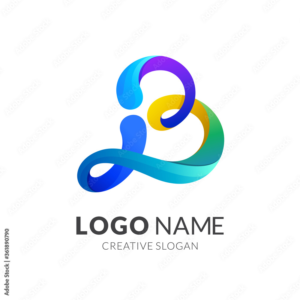 Letter B and wave logo concept, 3d modern logo style Letter B and wave logo concept, 3d modern logo style