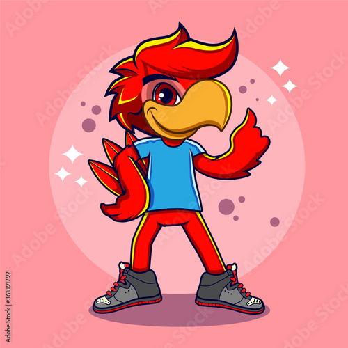 Cartoon bird a strong and gallant was smiling thumbs-up