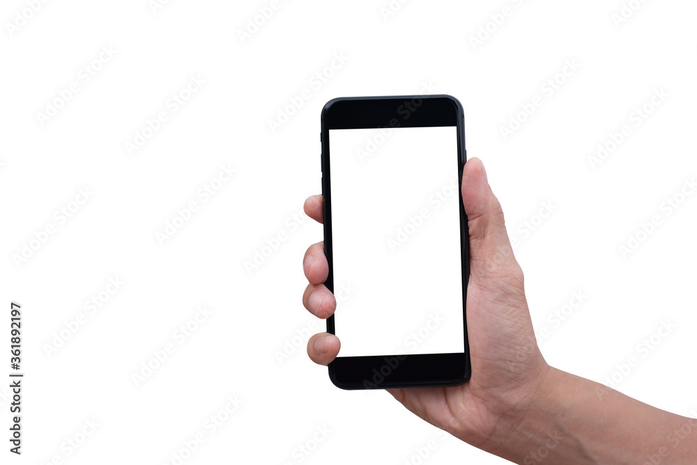 man hand holding blank mobile smart phone isolated on white background man hand holding blank mobile smart phone isolated on white background