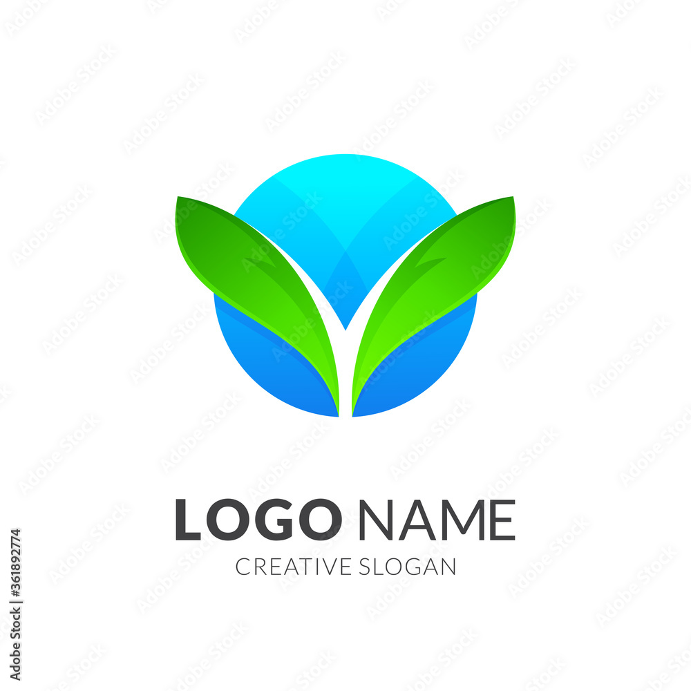 Leaf and globe logo, earth day logo Leaf and globe logo, earth day logo