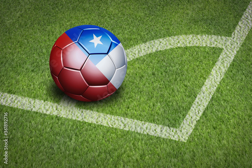 Taking a corner with Chile flag soccer ball
