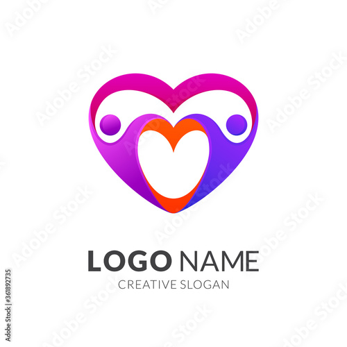 People romantic couple logo, wedding icon, human relationship symbol