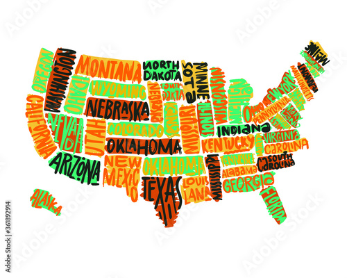USA MAP WITH NAME OF COUNTRIES,UNITED STATES OF AMERICA MAP, US MAP flat illustration vector