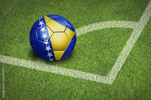 Taking a corner with Bosnia and Herzegovina flag soccer ball
