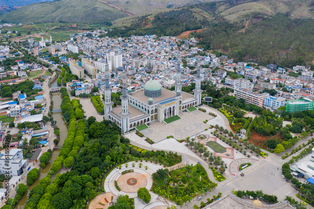 aerial view of mosque