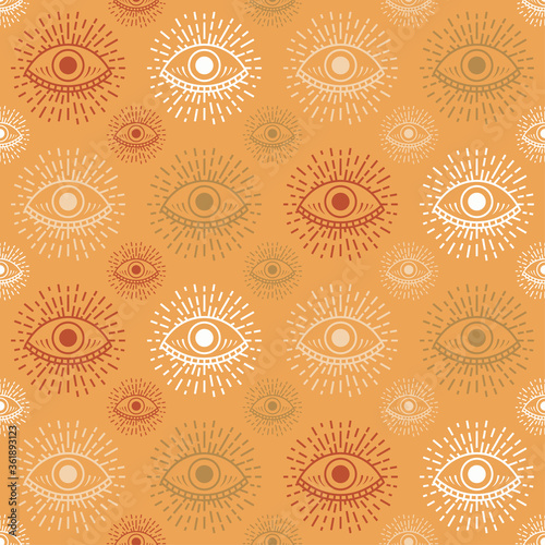 Seamless pattern with hand drawn eye, vector illustration