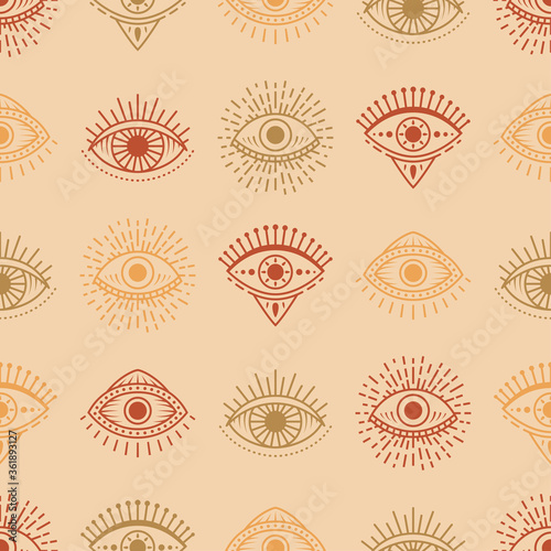 Seamless pattern with hand drawn eye, vector illustration
