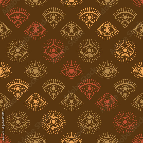 Seamless pattern with hand drawn eye, vector illustration