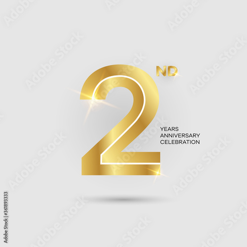 2th 3D gold anniversary logo isolated on elegant background, vector design for celebration purpose