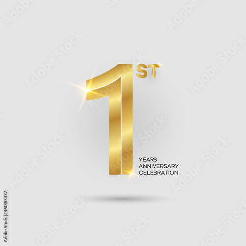 1st 3D gold anniversary logo isolated on elegant background, vector design for celebration purpose