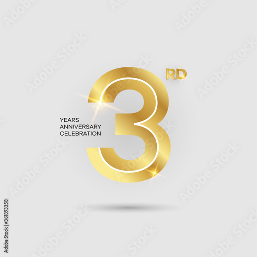 3rd 3D gold anniversary logo isolated on elegant background, vector design for celebration purpose