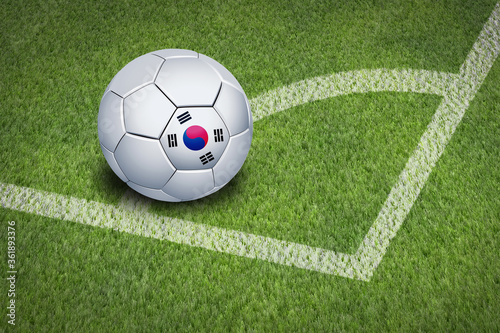 Taking a corner with South Korea flag soccer ball