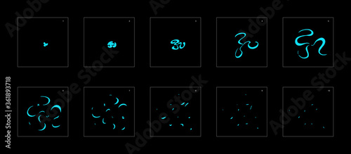 Shine water effect. Water explosion animation effect. Animation sprite sheet for games, cartoon or animation. vector style animation effect 1362.