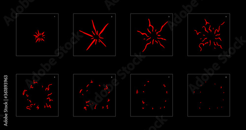 Shine fire effect. Fire explosion animation effect. Animation Sprite sheet for games, cartoon or animation. vector style animation effect 13088.