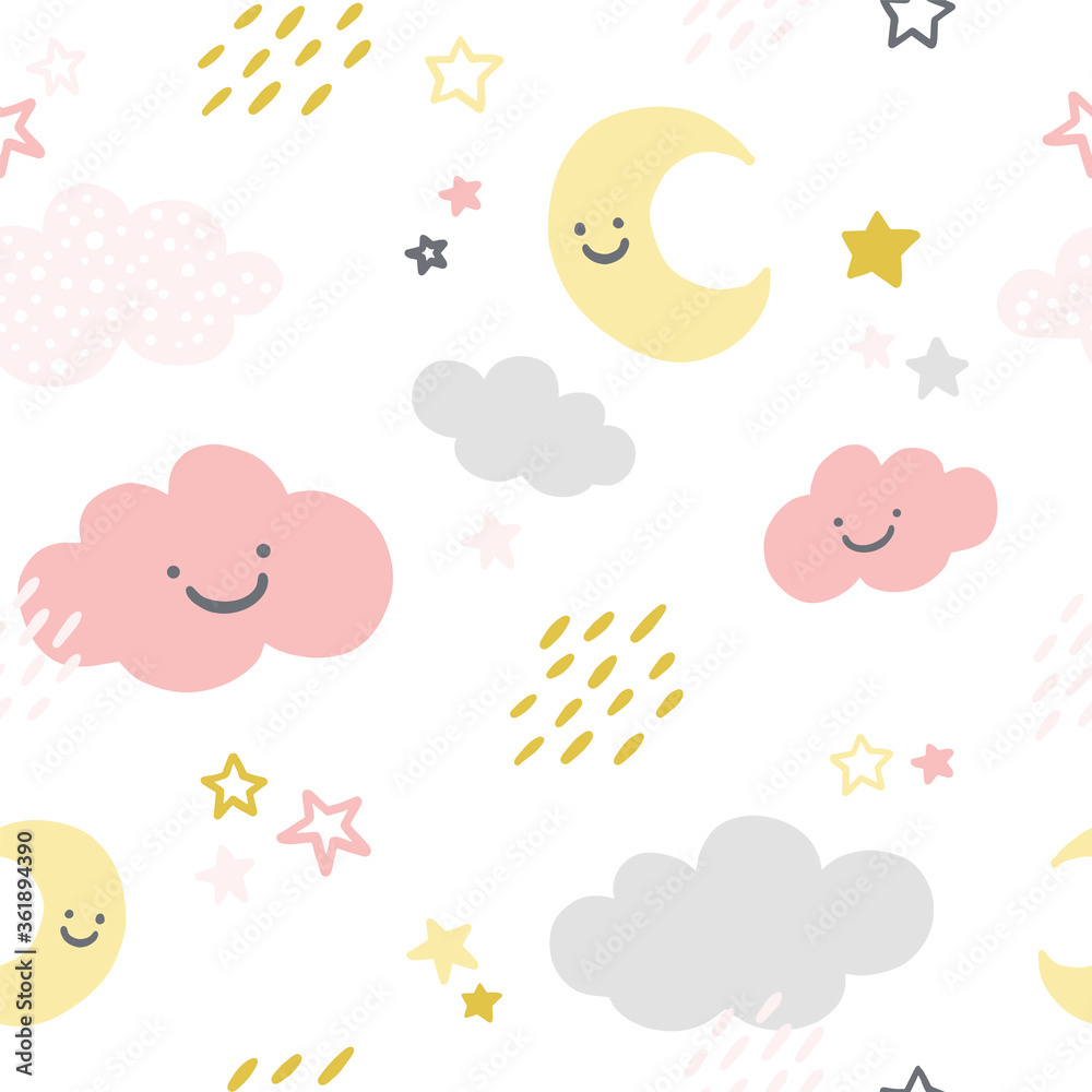 Vector cute nursery seamless pattern. Repeating endless background for kids.