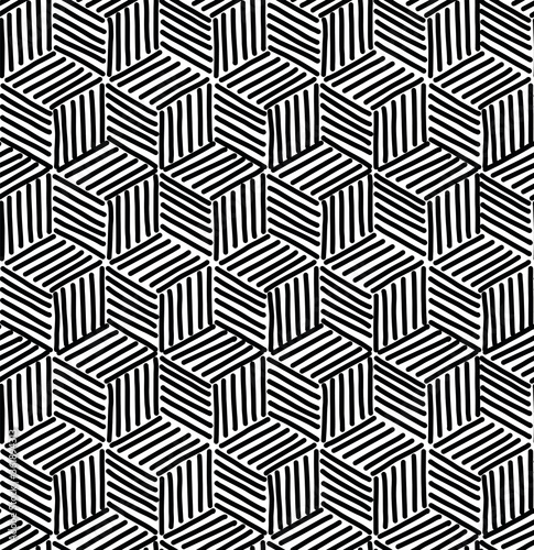 Hand drawn lines seamless pattern. Black line abstract repeating background. 