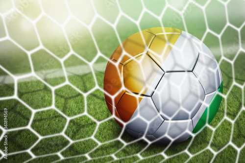 Ivory Coast soccer ball in goal net