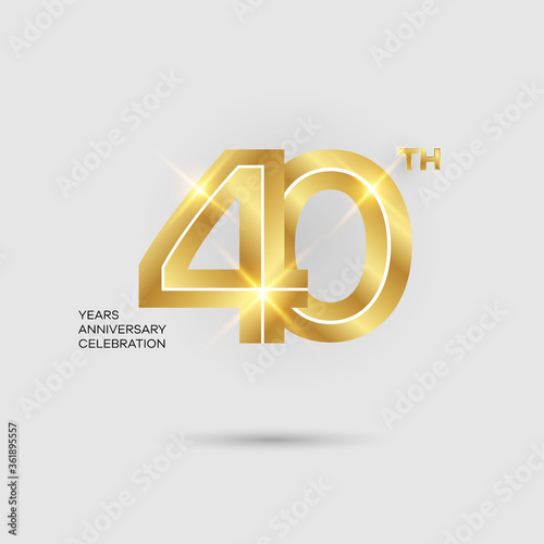 40th 3D gold anniversary logo isolated on elegant background, vector design for celebration purpose