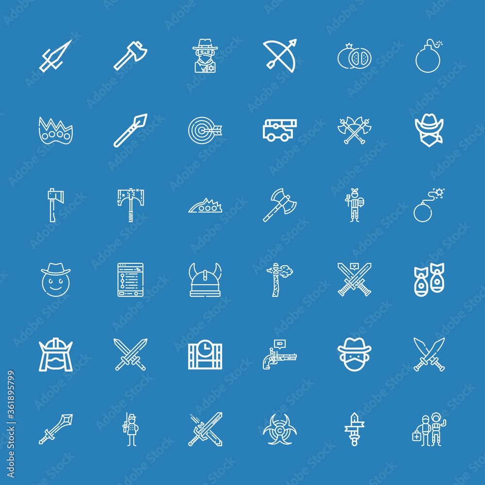 Editable 36 weapon icons for web and mobile