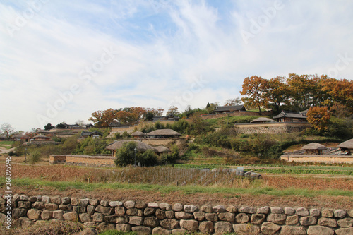 Gyeongju Yangdong Folk Village with korean traditional houses and beautiful surrounding in autumn, South Korea