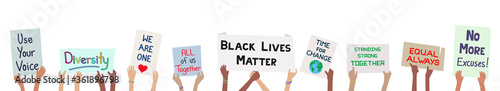 Black lives matter children holding signs to protest for justice banner