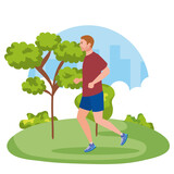man running in the nature, male athlete running outdoor vector illustration design