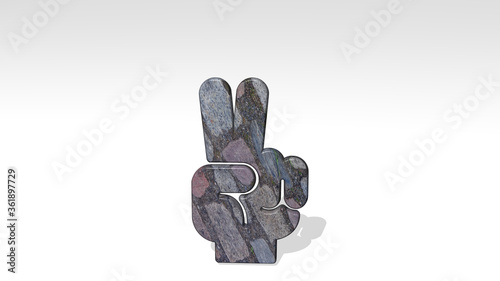 mood peace made by 3D illustration of a shiny metallic sculpture casting shadow on light background. beautiful and concept