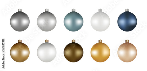 Set of Christmas balls isolated on white background. Bauble design for decoration. Vector illustration.