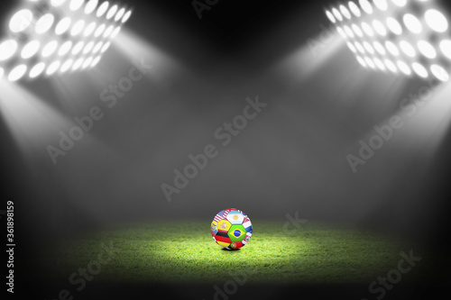 World flags ball on the soccer field