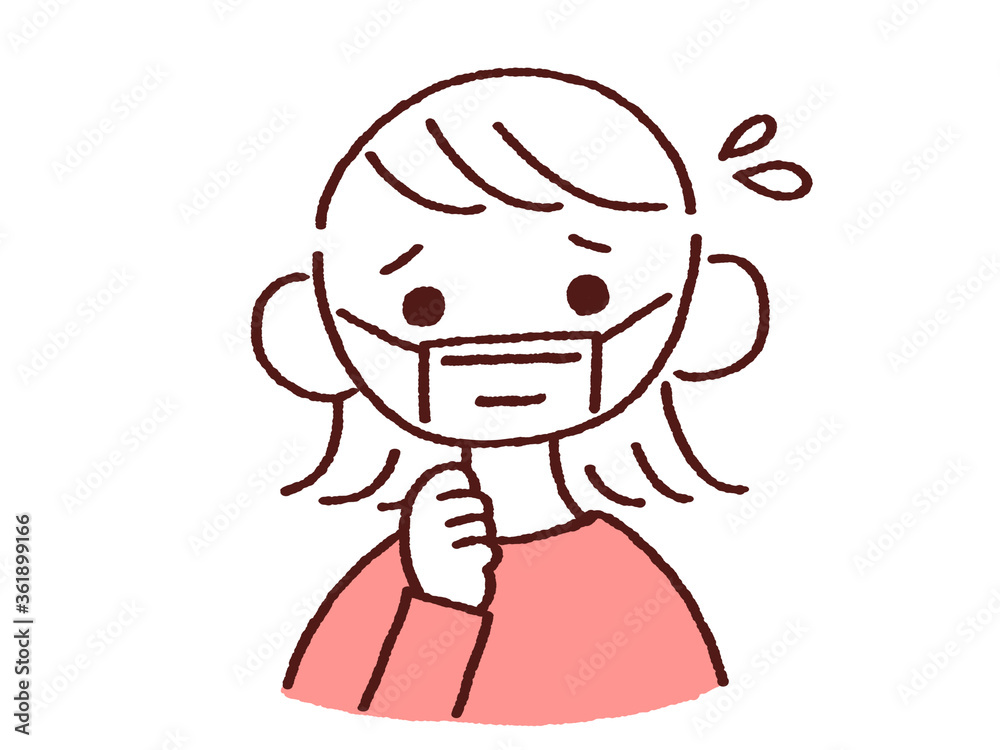 困り顔のマスク姿の若い女性 困り顔のマスク姿の若い女性