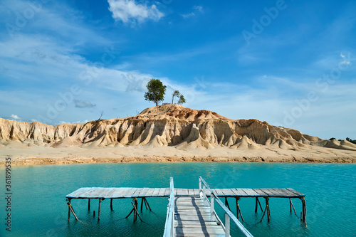 Wide angle view of blue lake at Bintan, Indonesia