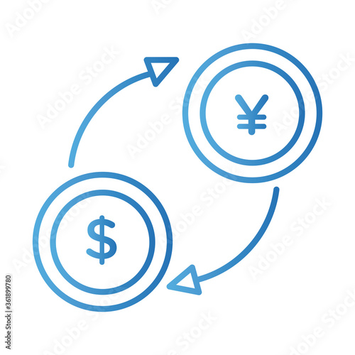 Free Download coins dollar and yen with arrows gradient style - GFXLoad