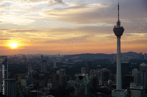Canvas Print Skyline of KL tower and skyscrapers during sunset