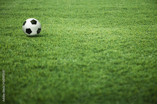 A soccer ball on the playing field