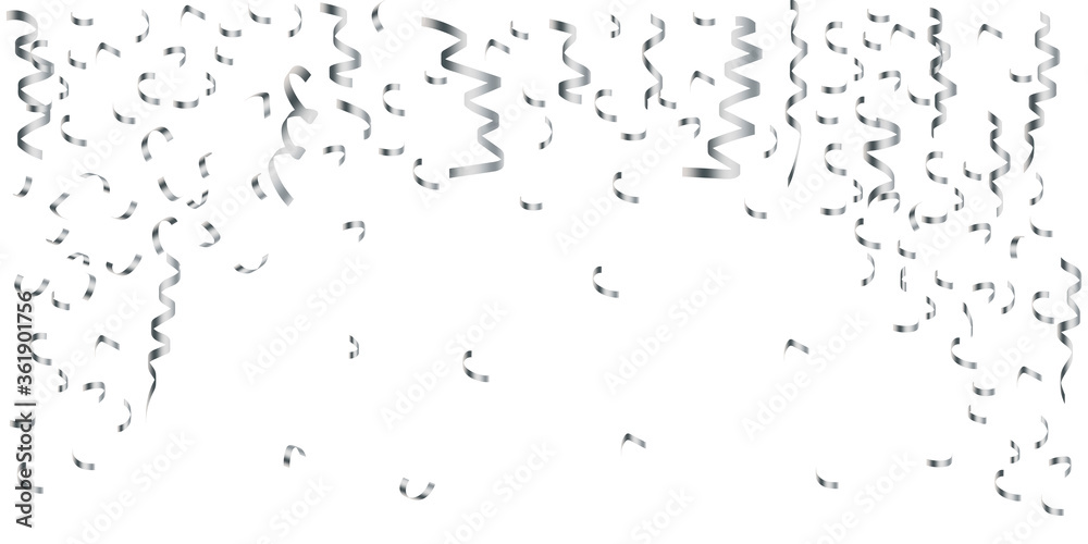 White background with falling serpentine and ribbons. Image for fun, party, celebration. Horizontal colorful template. Stock Photo. White background with falling serpentine and ribbons. Image for fun, party, celebration. Horizontal colorful template. Stock Photo.