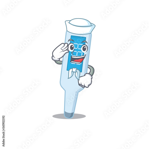 A brave sailor caricature design style of digital thermometer ready to sail