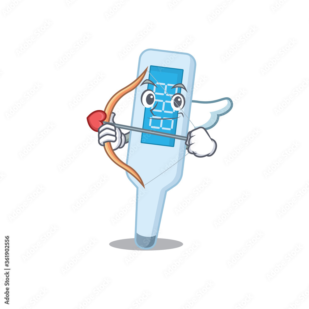 A lovable digital thermometer as a romantic cupid cartoon picture with arrow