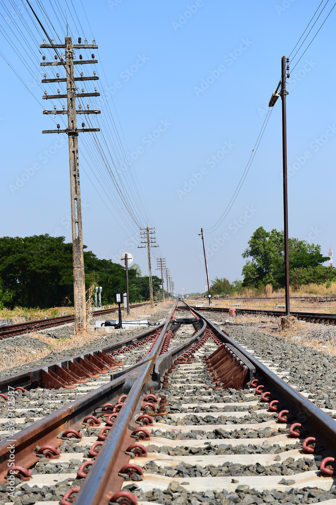 Railway or railroad tracks for train transportation.